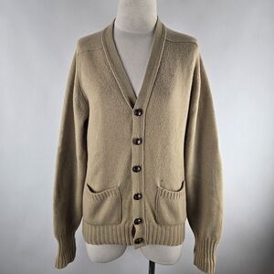 L.L. Bean Oatmeal Lambswool Button V Neck Cardigan Sweater